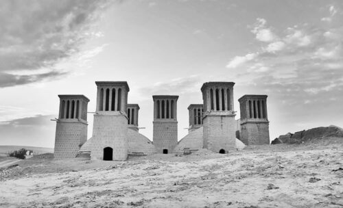 Ancient wind towers in the Yazd desert